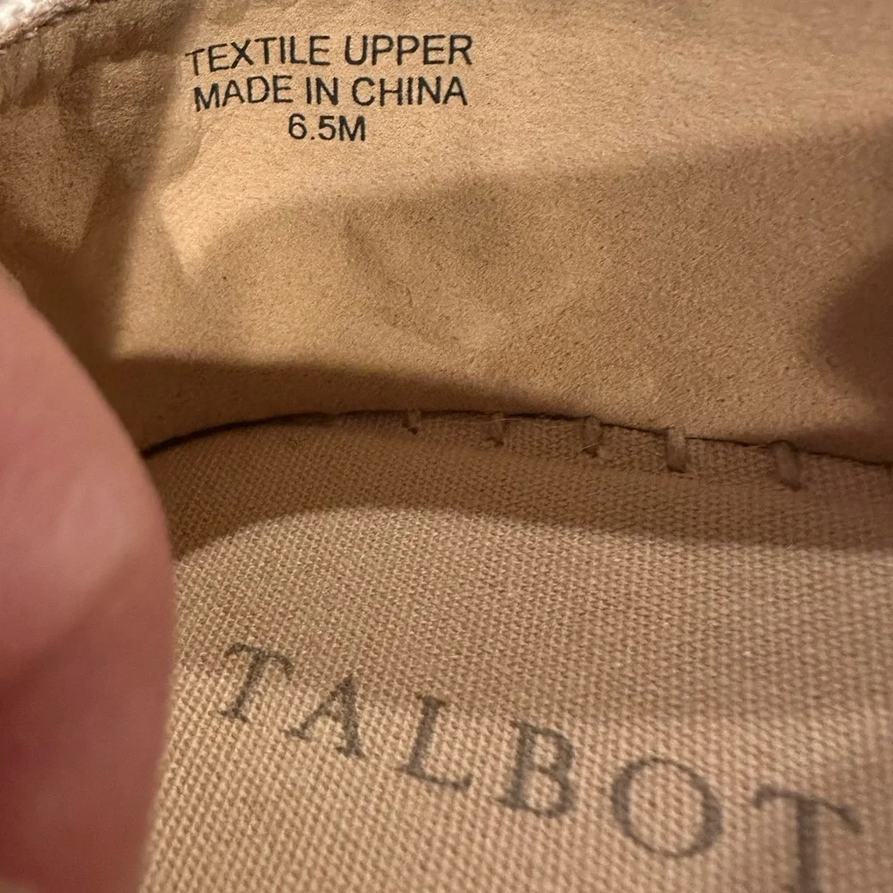 Talbots Izzy Lemon Knotted Canvas Cream Flat Espadrilles Embroidery Shoes 6.5